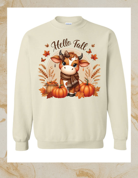 Hello Fall Highland Cow Crewneck